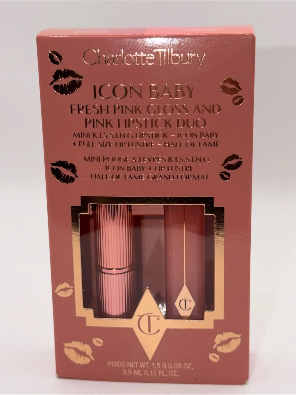 Charlotte Tilbury Icon Baby Pink Lipstick Mini+Pink Gloss Full Size Duo NIB!